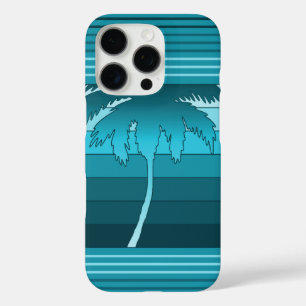 Coques iPhone 16 Pro Hilo Palmiers hawaïens rayés Turquoise