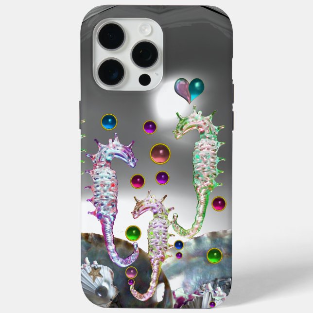 Coques Case-Mate iPhone HIPOCAMPES AMOUREUX, Nacre rose sarcelle bleue (Verso)