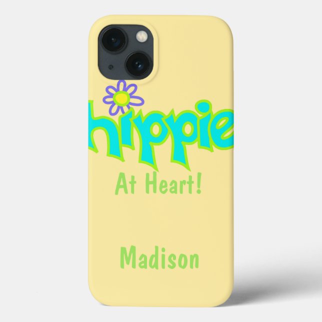 Coques Case-Mate iPhone Hippie au coeur Turquoise Nom Personnalisé (Verso)