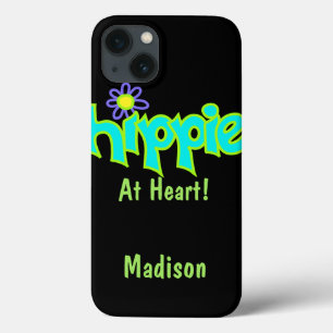 iPhone 13 Coque Hippie au coeur Turquoise Nom Personnalisé
