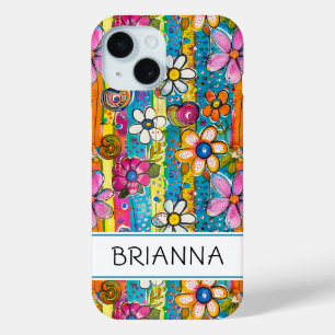 Coque Pour iPhone 15 Hippie Flower Power Personnalisé