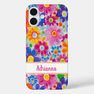 Coques iPhone 16 Plus Hippie Rétro Groovy Floral Personnalisé