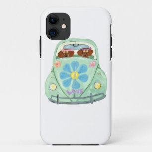 Coque iPhone 11 Hippies Teckel Dans Leur Voiture Fleur D'amour