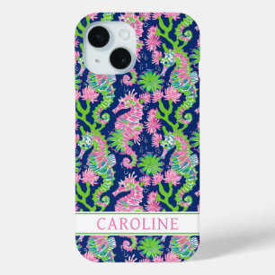 Coque Pour iPhone 15 Hippocampes à l'aquarelle Monogrammées