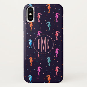 Coque Case-Mate Pour iPhone Hippocampes d'aquarelle du monogramme sur le