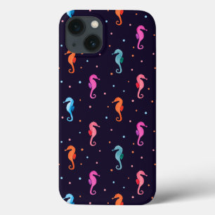 Etui iPhone 13 Hippocampes d'aquarelle sur le motif de bleu