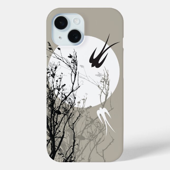 Coques Case-Mate iPhone Hirondelles orientales dans la silhouette lune (Verso)