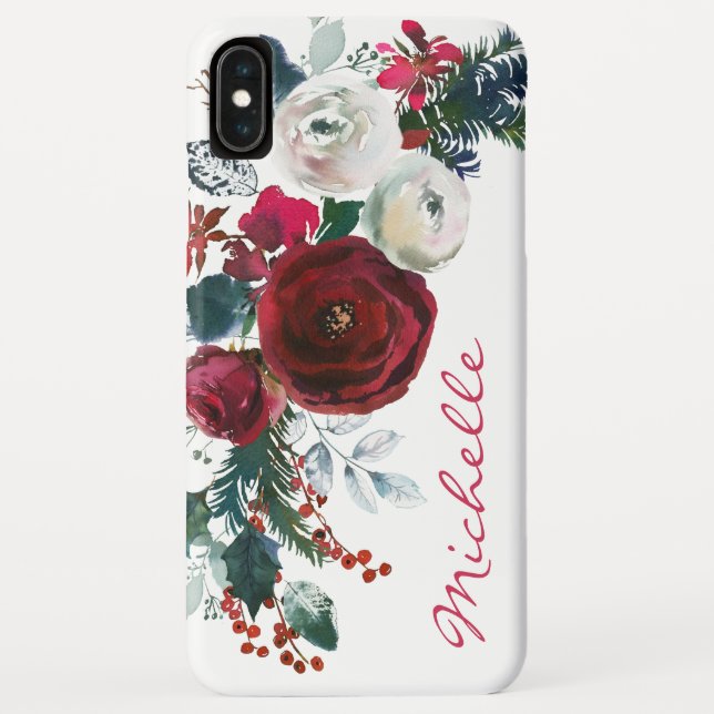 Coques Case-Mate iPhone Hiver Burgundy Peony Rose Floral Pine Bouquet (Dos)
