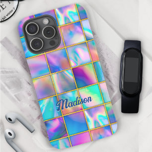 Coques iPhone 16 Pro Holographe élégant tendance fausse or géométrique