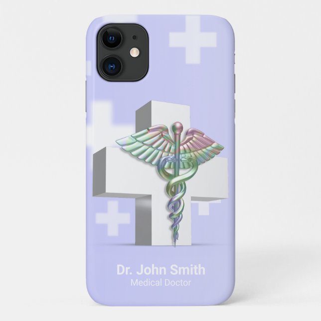 Coques Case-Mate iPhone Holographique Médicale 3D Caduceus Croix blanche (Dos)