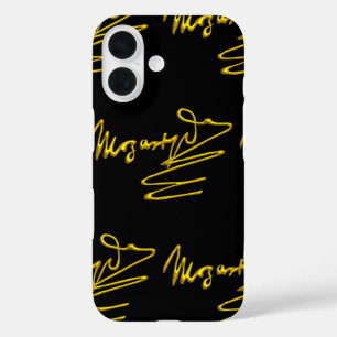 Coque Pour iPhone 16 HOMAGE À MOZART 3D Gold Signature Composer Noir
