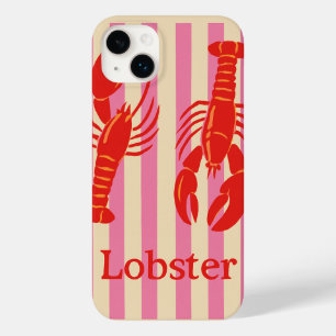 Coque Pour iPhone 14 Plus Homard Pop Bold Crustacés sur Rayures de Bonbon