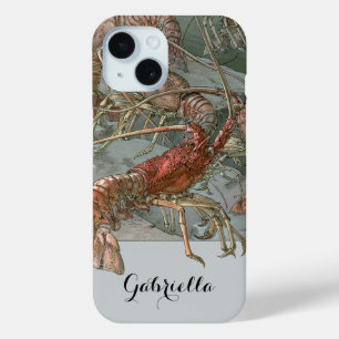 Coque Pour iPhone 15 Homards dans l'océan, Art Nouveau Vintage