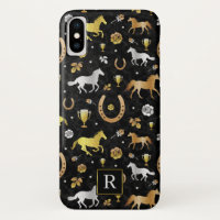 Horse Racing Derby Day Black Gold Motif Monogramme