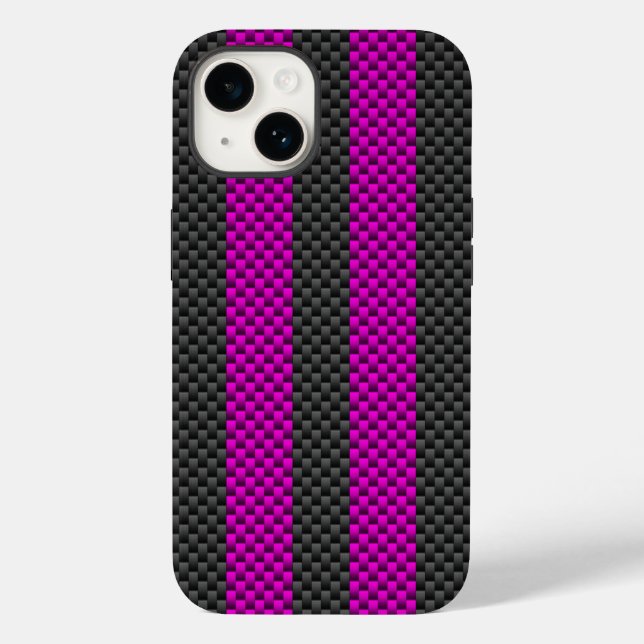 Coques Case-Mate iPhone Hot Fuchsia Pink Racing Stripes Carbon Fiber Style (Verso)
