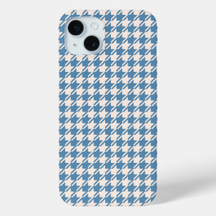 Coque iPhone 15 Mini Houndstooth Blue+Cream Rpt Motif