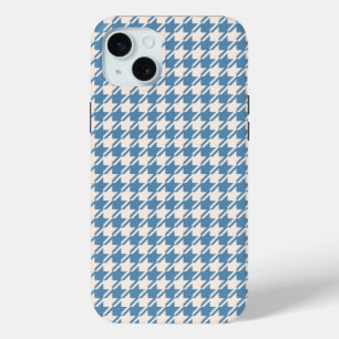 Coque iPhone 15 Mini Houndstooth Blue+Cream Rpt Motif