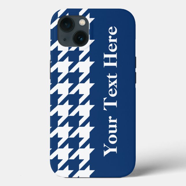 Coques Case-Mate iPhone Houndstooth élégant Navy avec texte personnalisé (Verso)