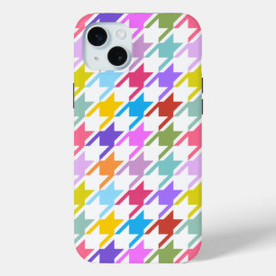 Coque iPhone 15 Mini Houndstooth Multicolor+White Big Motif