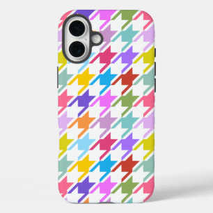 Coques iPhone 16 Plus Houndstooth Multicolor+White Big Motif
