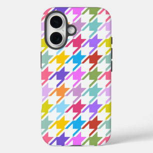 Coque Pour iPhone 16 Houndstooth Multicolor+White Big Motif