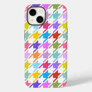 Coque Pour iPhone 14 Houndstooth Multicolor+White Big Motif