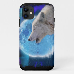 Coque iPhone 11 Howling Arctic Wolf, Moon & Aurora Wildlife Art