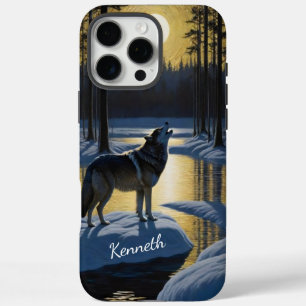 Coques iPhone 16 Pro Max Howling Wolf Under Pleine lune par Frozen River