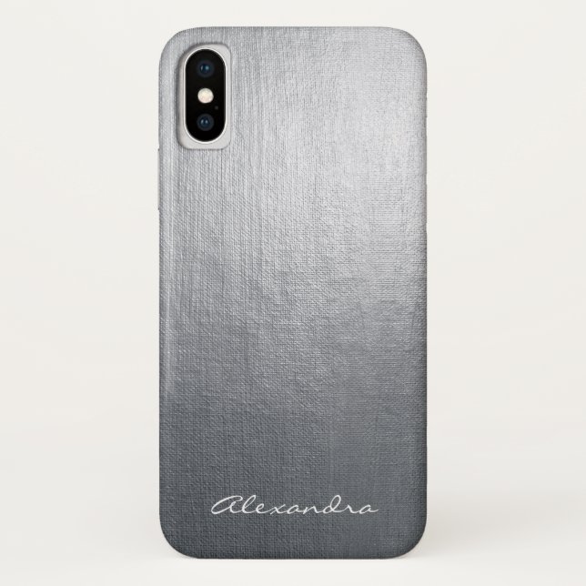 Coques Case-Mate iPhone Huile de métal argenté Monogramme (Dos)