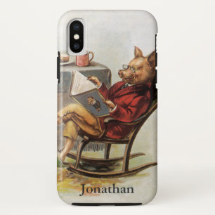 Coques Pour iPhone Humour vintage, Cochon en Rocking Chaise Lire un l