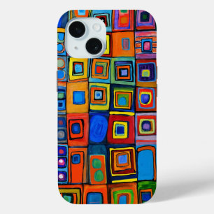 Coque Pour iPhone 15 Hundertwasser Inspiré Des Carrés Vibrants