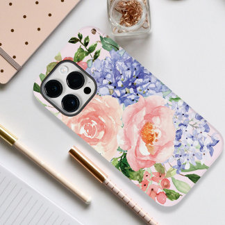 Coque Pour Pour iPhone 14 Pro Max Hydrangea Rose Fleur de Printemps Floral Rose Bleu