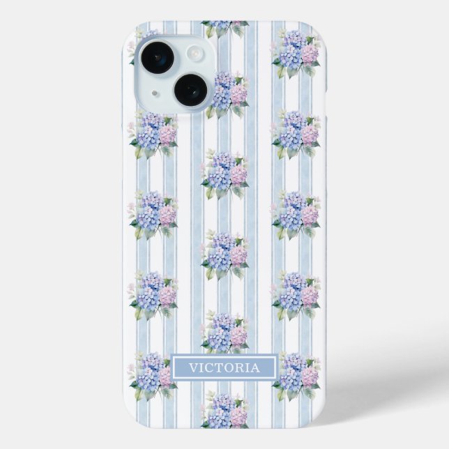 Coques Case-Mate iPhone Hydrangeas Bleus et Roses Monogrammées (Verso)