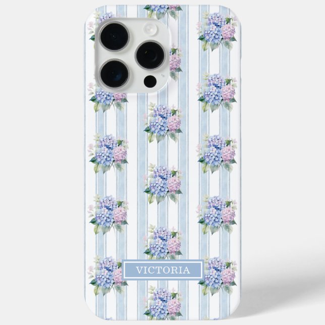 Coques Case-Mate iPhone Hydrangeas Bleus et Roses Monogrammées (Verso)