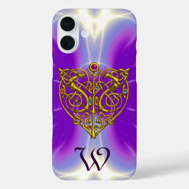 Coques Case-Mate iPhone HYPER VALENTINE GOLD CELTIC HEART MONOGRAS Purple (Verso)
