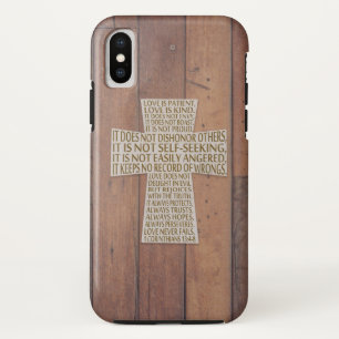 Case-Mate iPhone Case I Corinthians 13 Chapitre d'amour Croix Bois rusti