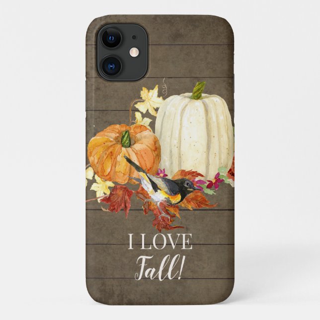Coques Case-Mate iPhone I Love Automne Feuilles Oiseau Citrouille Rustique (Dos)