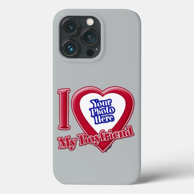 Coques Case-Mate iPhone I Love My Boyfriend Photo Red Heart Grey (Verso)