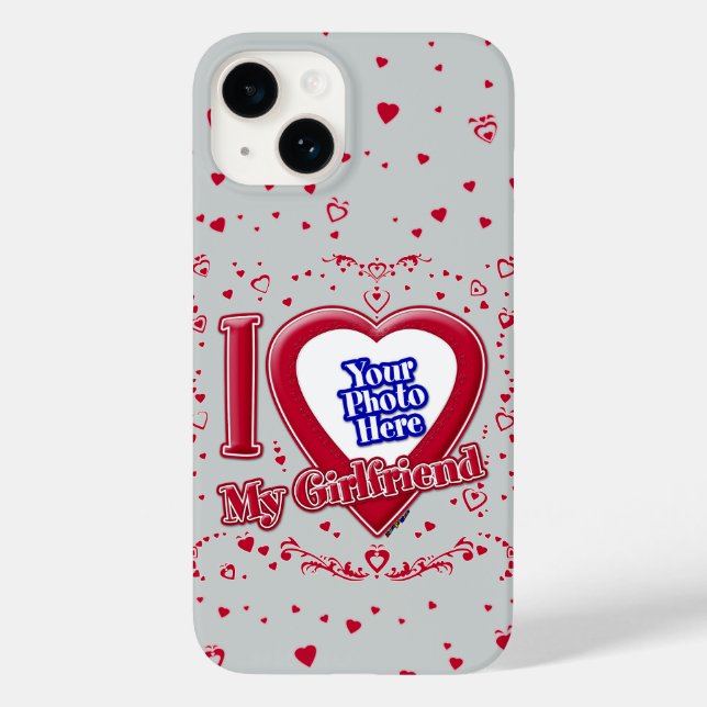 Coques Case-Mate iPhone I Love My Girlfriend Photo Coeurs rouges Gris (Verso)