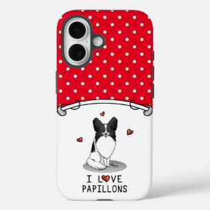 Coque Pour iPhone 16 I Love Papillons (blanc & noir) Coeurs Chiens mign
