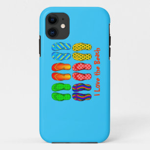 Coque iPhone 11 I Love the Beach - tongs colorés