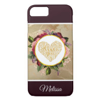 I Love You Fancy Golden Heart with Floral Frame