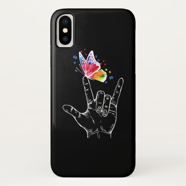 Coques Case-Mate iPhone I Love You Hand Sign Language Butterfly Autism (Dos)
