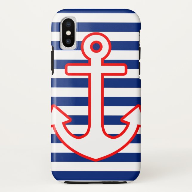 Coques Case-Mate iPhone Icône Ancre de style nautique sur les bandes (Dos)