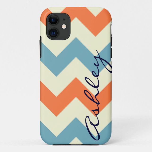 Coques Case-Mate iPhone Identification bleue orange nommée de motif de (Dos)