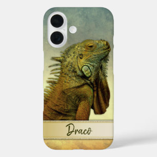 Coque Pour iPhone 16 Iguana vert mignon personnalisée