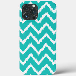 Coques Pour iPhone Ikat Chevrons - Turquoise et blanche