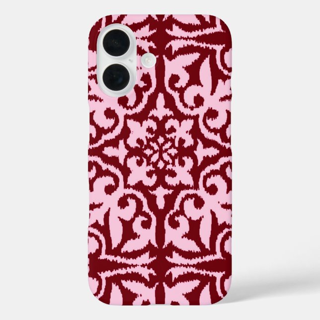 Coques Case-Mate iPhone Ikat damask pattern - Bourgogne et rose (Verso)