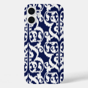 iPhone 16 Plus Case Ikat Moorish Damask - indigo et blanc