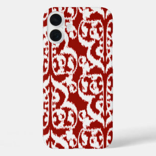 iPhone 16 Plus Case Ikat Moorish Damask - rouge foncé et blanc